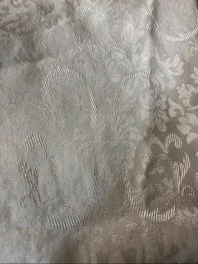 Elegant white Damask Tablecloth 48” by 80”.